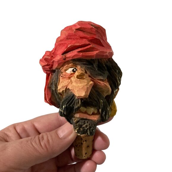 Chris Hammack Shanghai Looie Pirate Carved Wood Bottle Stopper Spit-N'-Whittle - Picture 1 of 7